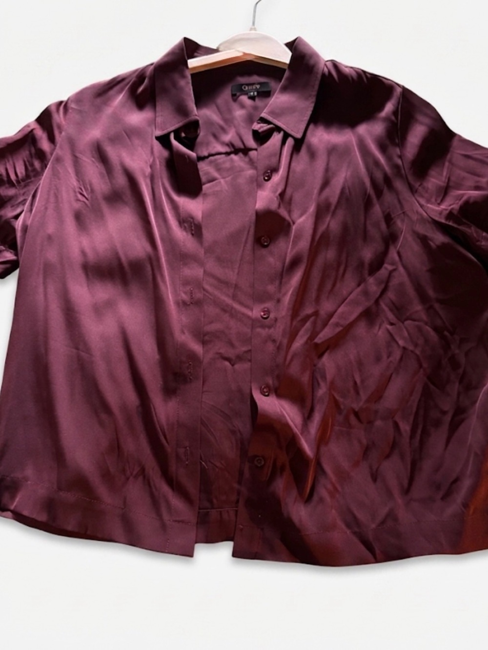 Quince washable silk Burgundy Button-Front Women's short sleeve Top